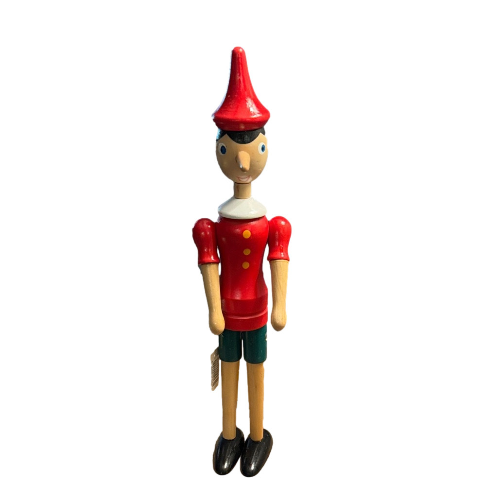 Wooden Pinocchio Figurine in Red and Green